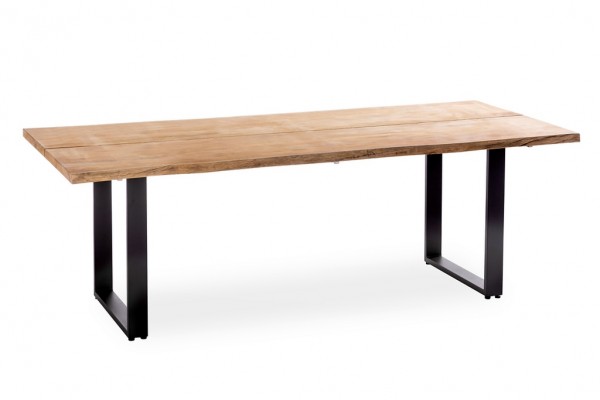 Niehoff Solid Tisch Teak gebürstet mit Baumkante und Aluminium Profilkufe anthrazit