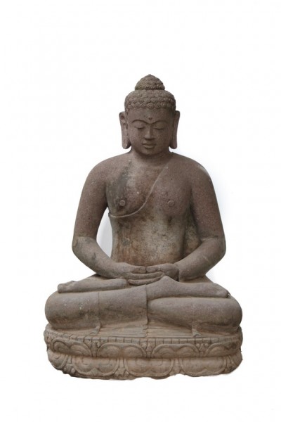 Buddha sitzend 54 cm aus grauem Lavastein