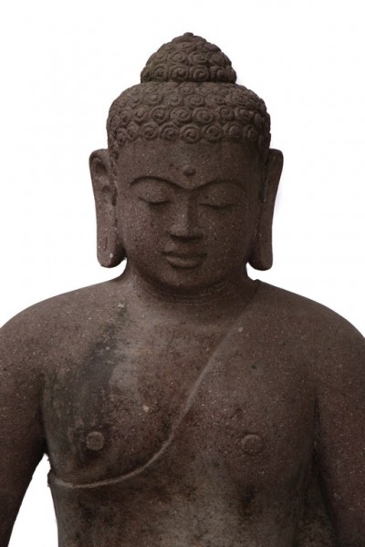 Buddha sitzend 90 cm aus anthrazitfarbenem Lavastein