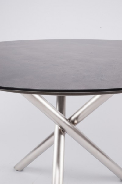Zebra Mikado Tisch Edelstahl / beton HPL rund 110 cm
